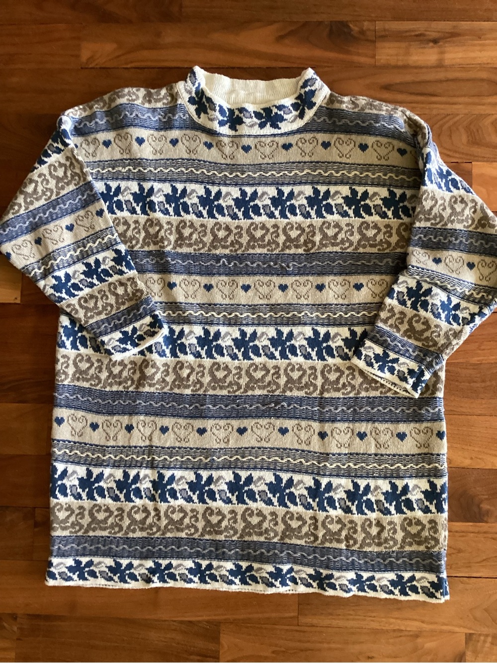 Express Turtleneck Sweater in Cream, Blue, and Tan